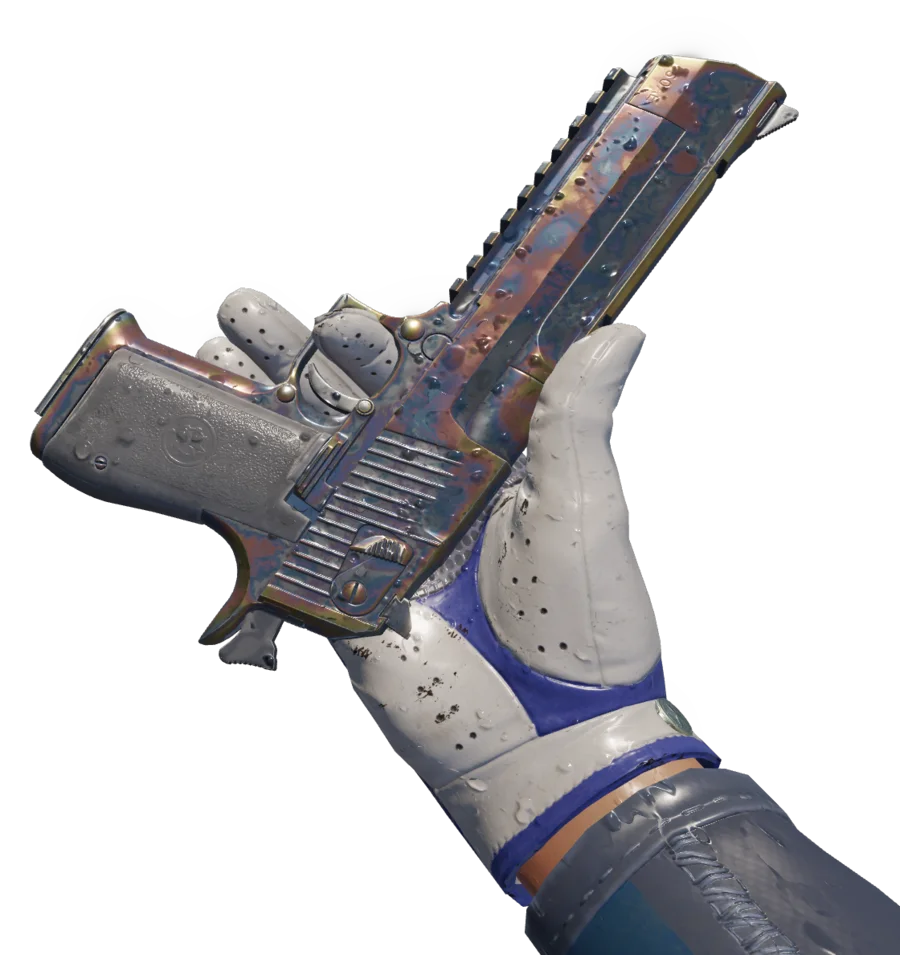 Desert Eagle Heat Treated pattern 303 held in first person: a mostly grey steel slide with faint copper and blue tinting.