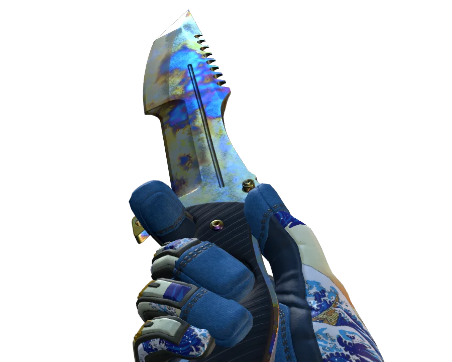 Pattern 190 held in first person: the blue mark on the blade with two round blue spots below it.